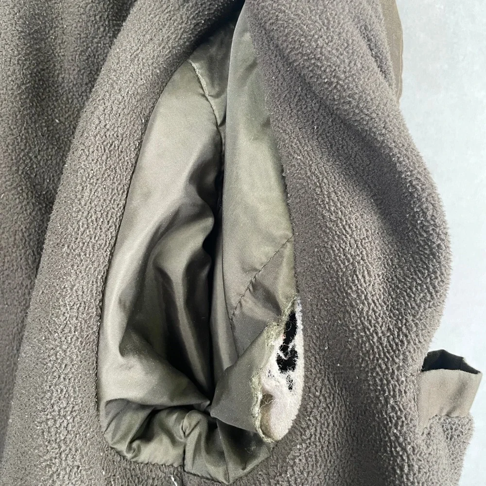 Dockers Mens Field Jacket‎ Olive Brown Resin Coated Fleece Quilted Lined L READ